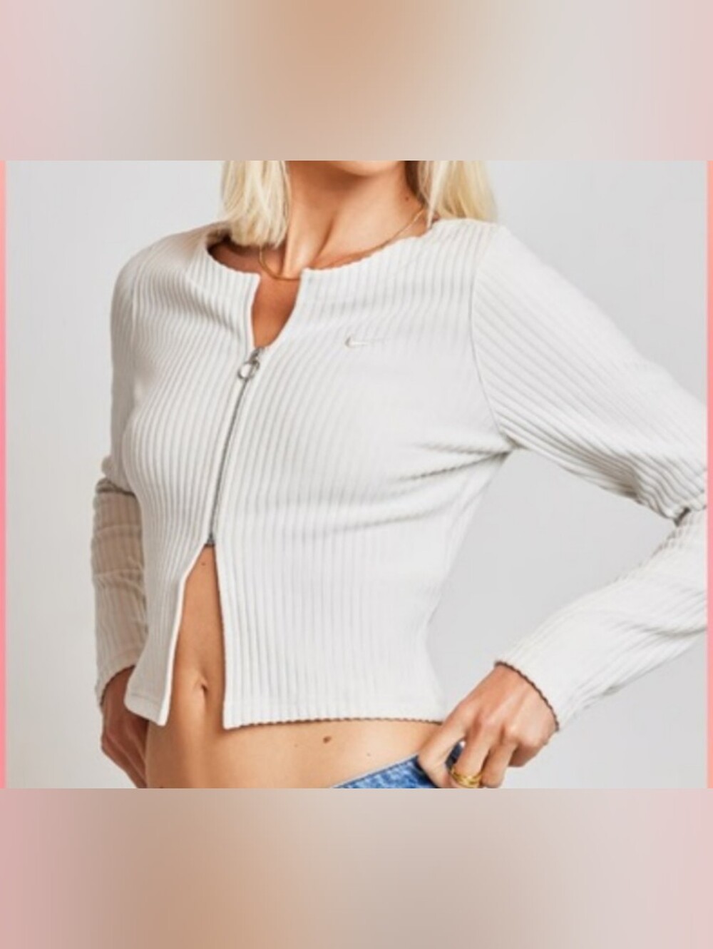Nike Chill Knitwear Cropped Zip Ribbed Top